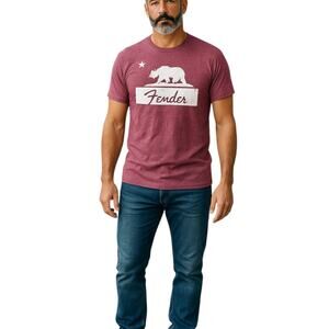 Fender Sangria Red Bear Short Sleeve T-Shirt Medium NEW